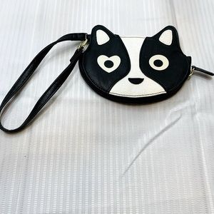 Betsey Johnson Black & White Dog Puppy Wristlet Coin Purse Pouch Novelty Bag